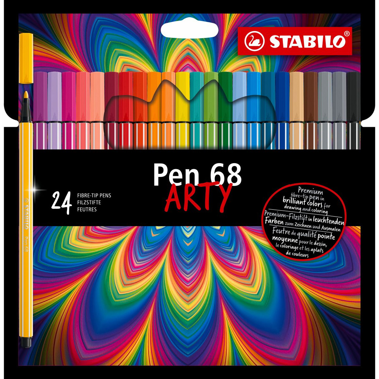 STABILO Pen 68 ARTY Fibre Tip Pen - Wallet of 24 - Assorted Colours